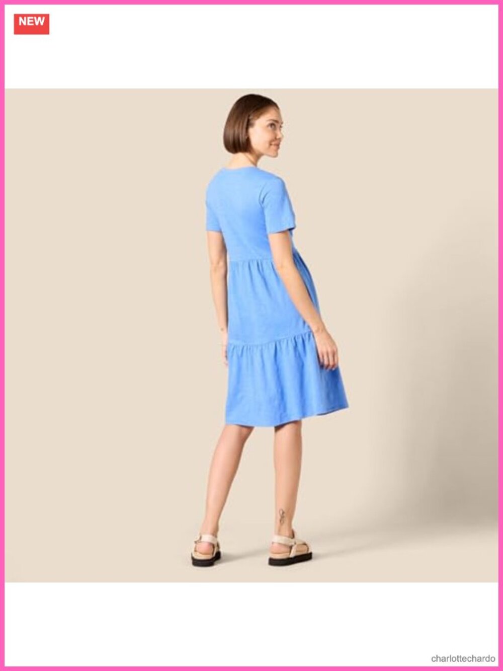 Short-Sleeve Crewneck Tiered Cotton Dress - Picture 2 of 6